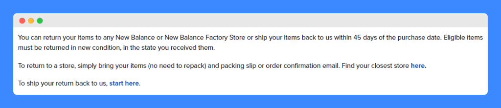 return policy procedure for new balance