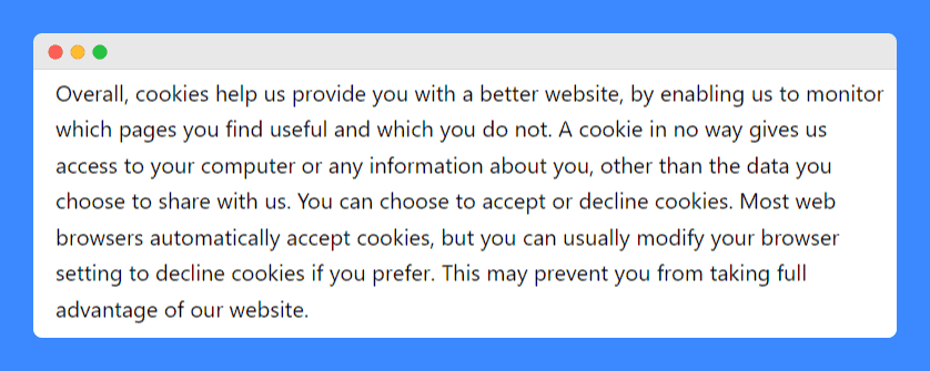 MistHub providing information on cookie settings on a white background.
