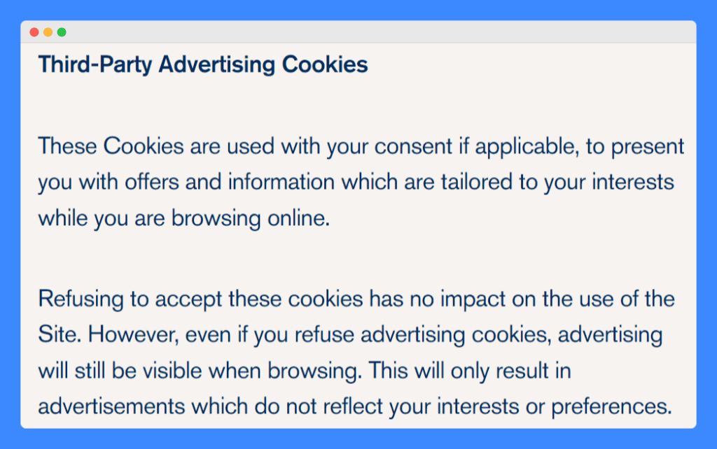 Asphalte's third-party advertising cookies declaration on a light brown background.