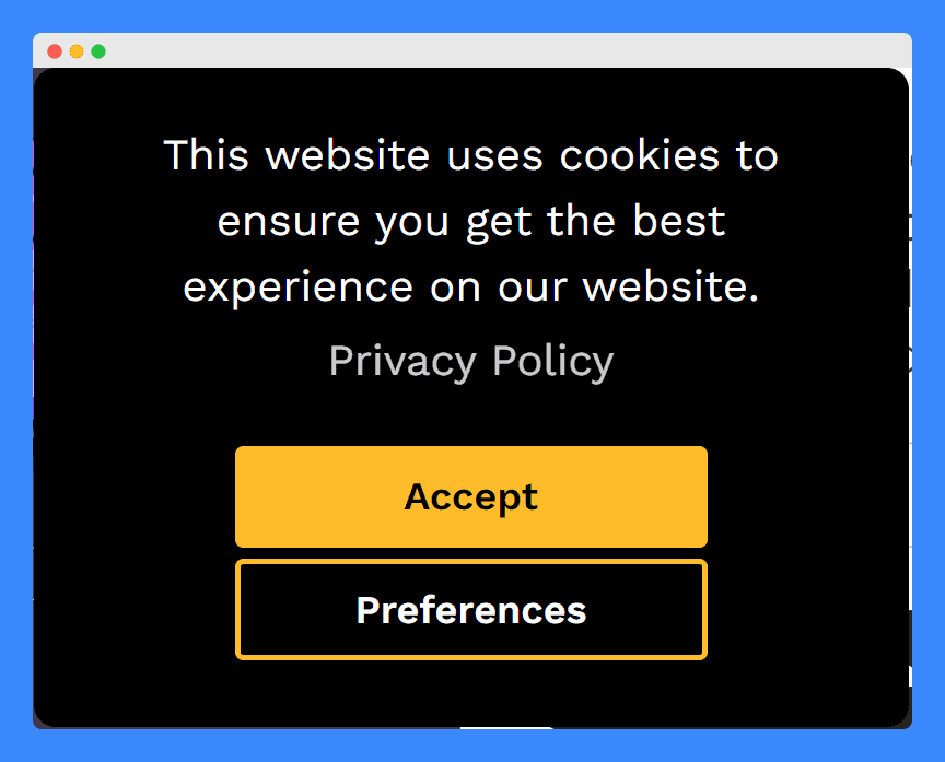 Cookie consent pop-up on Glorious website on a black background.