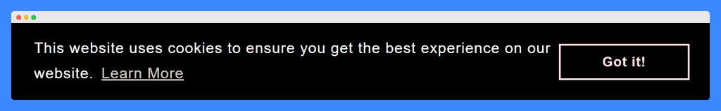 Cookie notification banner on Hello Molly website on a black background.