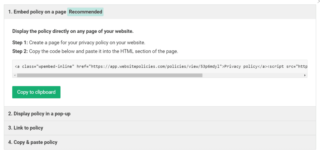 Four options of adding privacy policy on a website in white background.