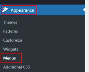 "Appearance" and "Menus" tab highlighted.