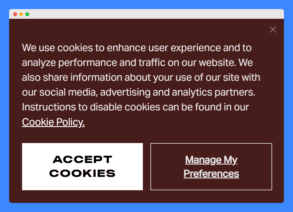 Morphe's cookie consent banner on a maroon background.