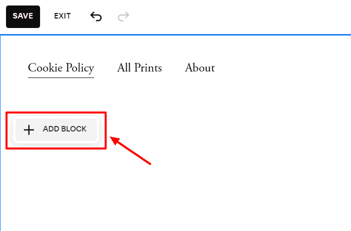 Page Editor with an "Add Block" section.