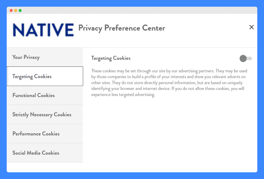 Native's privacy preference center on a white background.