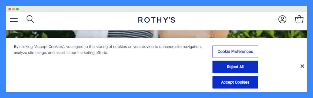 Rothy's cookie notice on a white background.