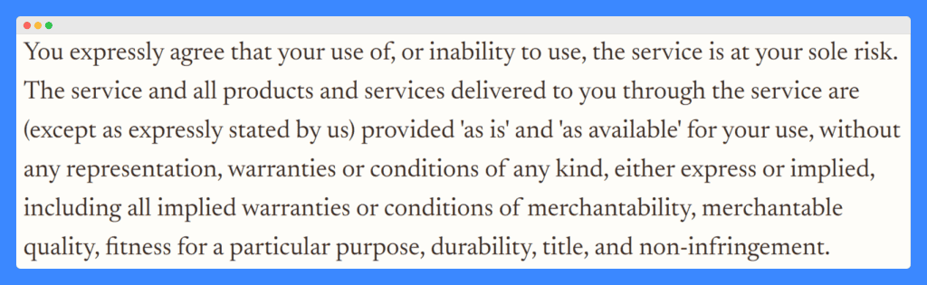 Adored Vintage's warranty disclaimer on a light brown background.