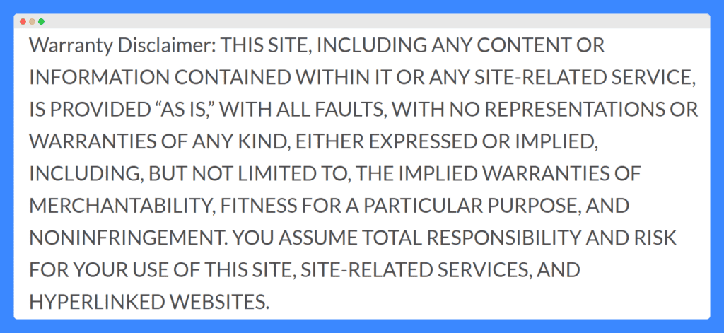 Dazzling Spaces' "as is" warranty disclaimer on a white background.