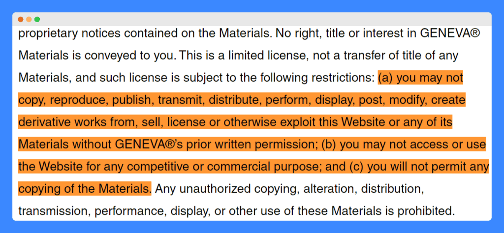 Geneva Lab's intellectual property disclaimer on a white background.