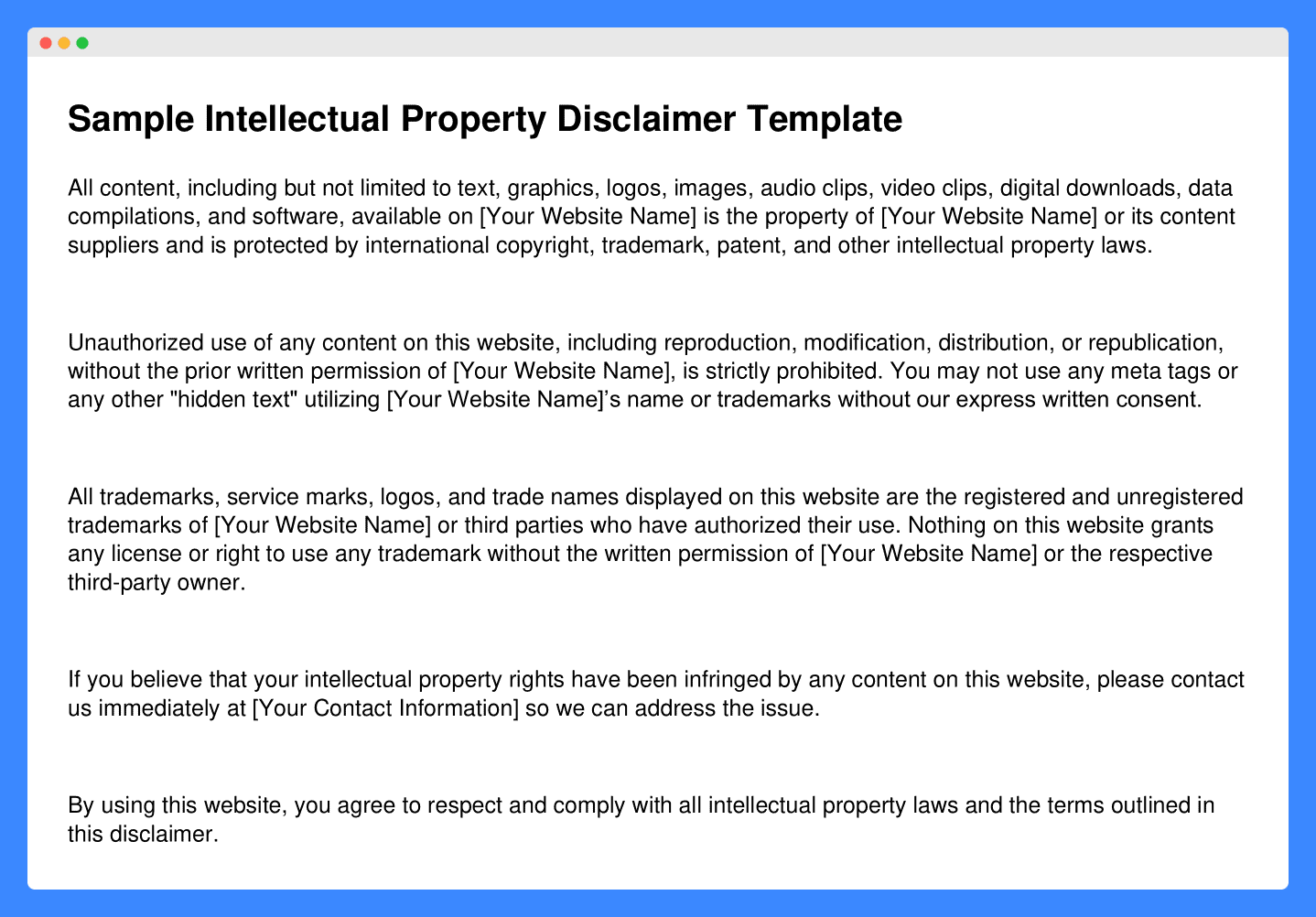 Sample intellectual property disclaimer template