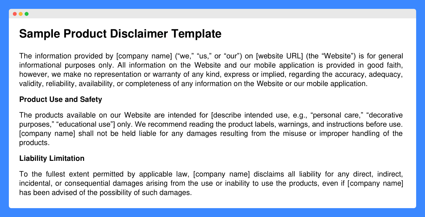 Sample product disclaimer template for websites and blogs.