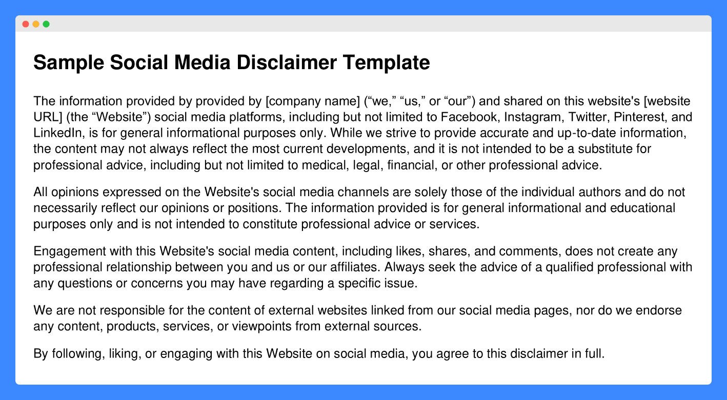 Sample social media disclaimer template for blogs and websites.