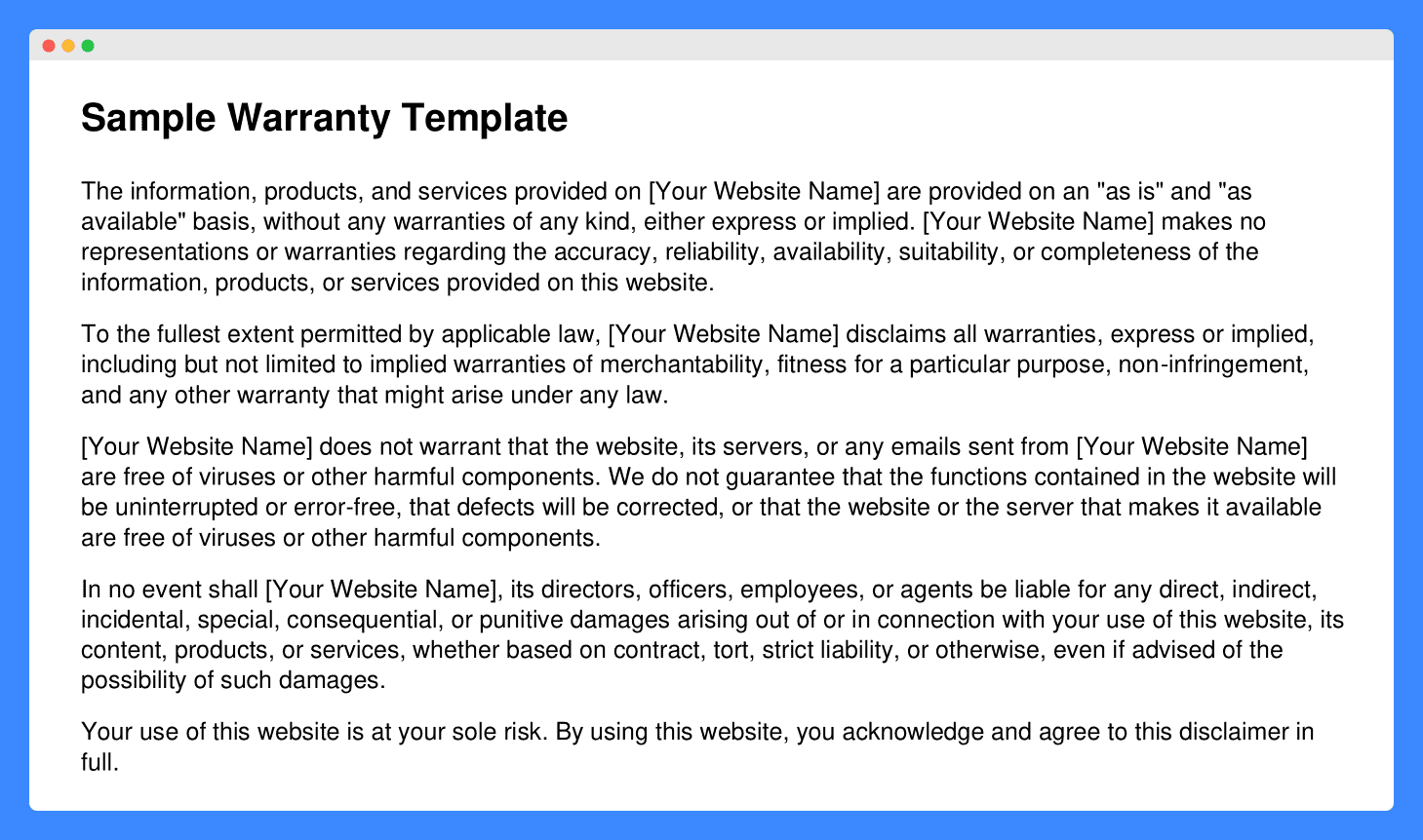 Sample warranty disclaimer template