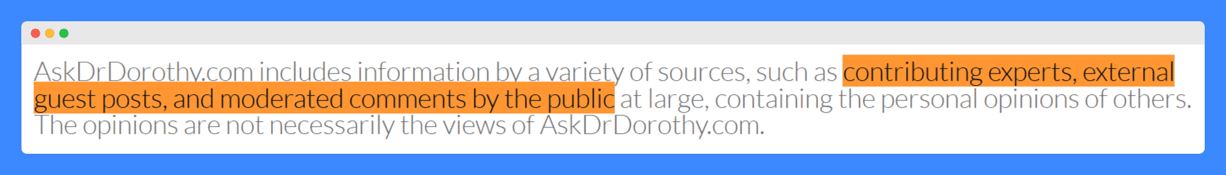 AskDrDorothy's disclaimer on a white background.