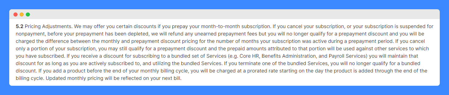 BambooHR's payment terms on a white background.