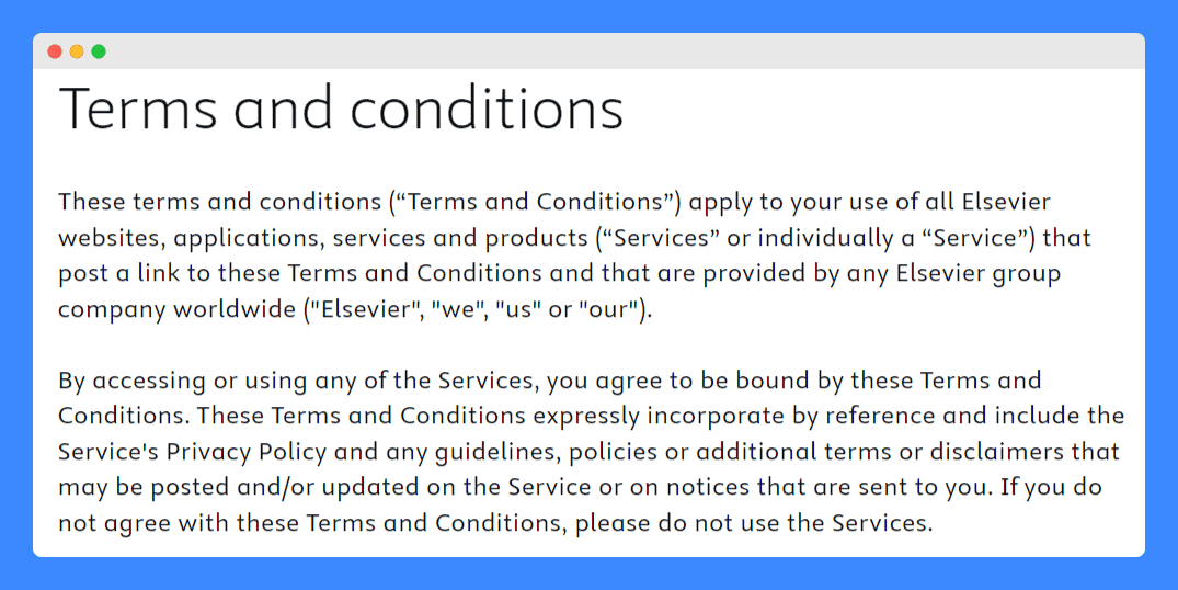 Elsevier's terms and conditions on a white background.