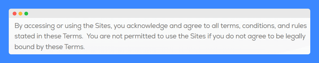 MidMetric's terms and conditions "user guidelines" clause on a white background.