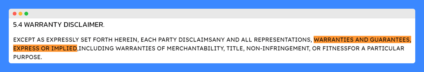 SimplicityDX's warranty disclaimer on a white background.