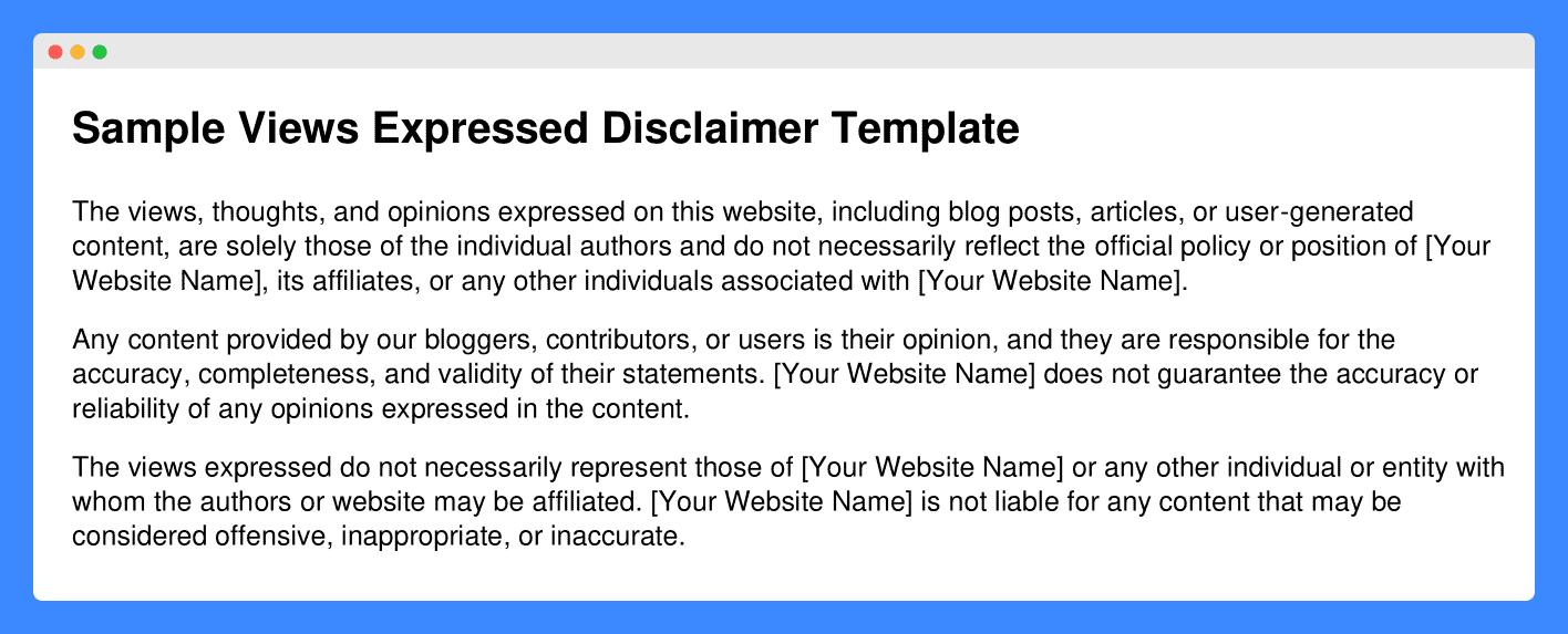 Sample expressed views disclaimer template