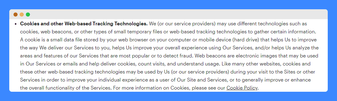 Manscaped's privacy policy cookies clause on a white background.