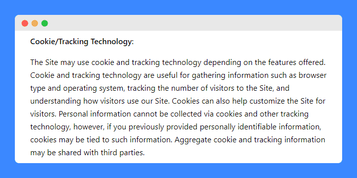 MistHub's cookie clause in their privacy policy on a white background.