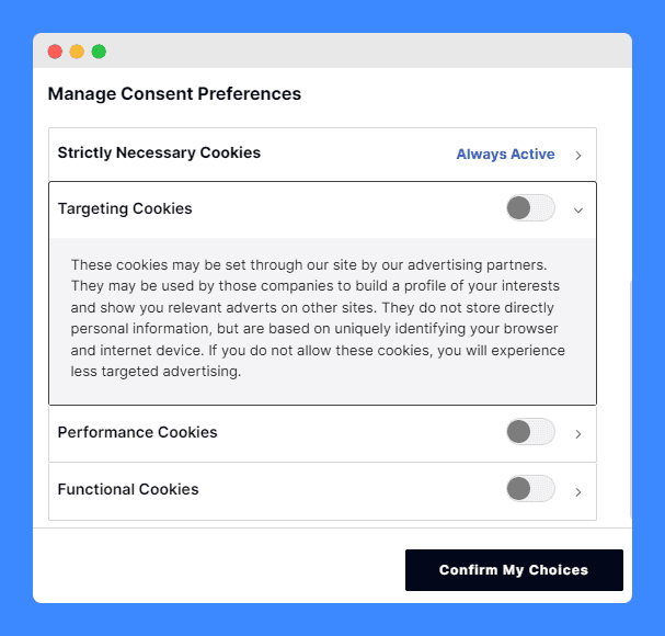 Spanx's cookie settings on a white background.