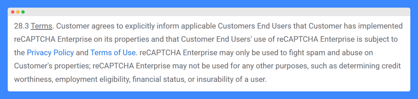 Google Cloud's terms of service discussing their terms on a white background.