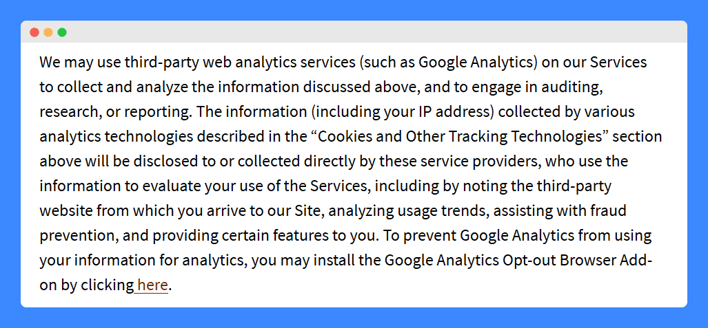 Creative Commons' privacy policy for Google Analytics on a white background.