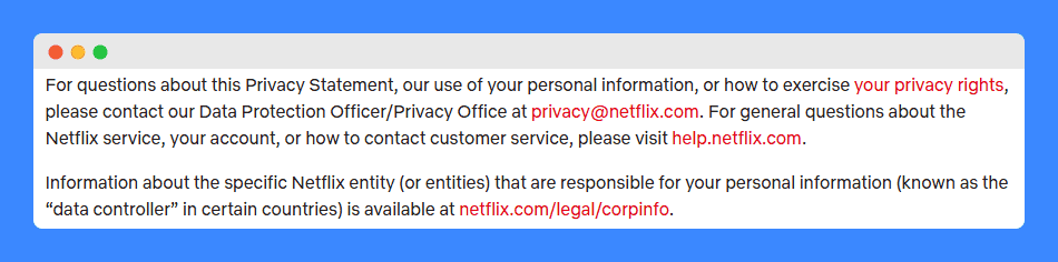 Netflix's privacy policy on a white background.