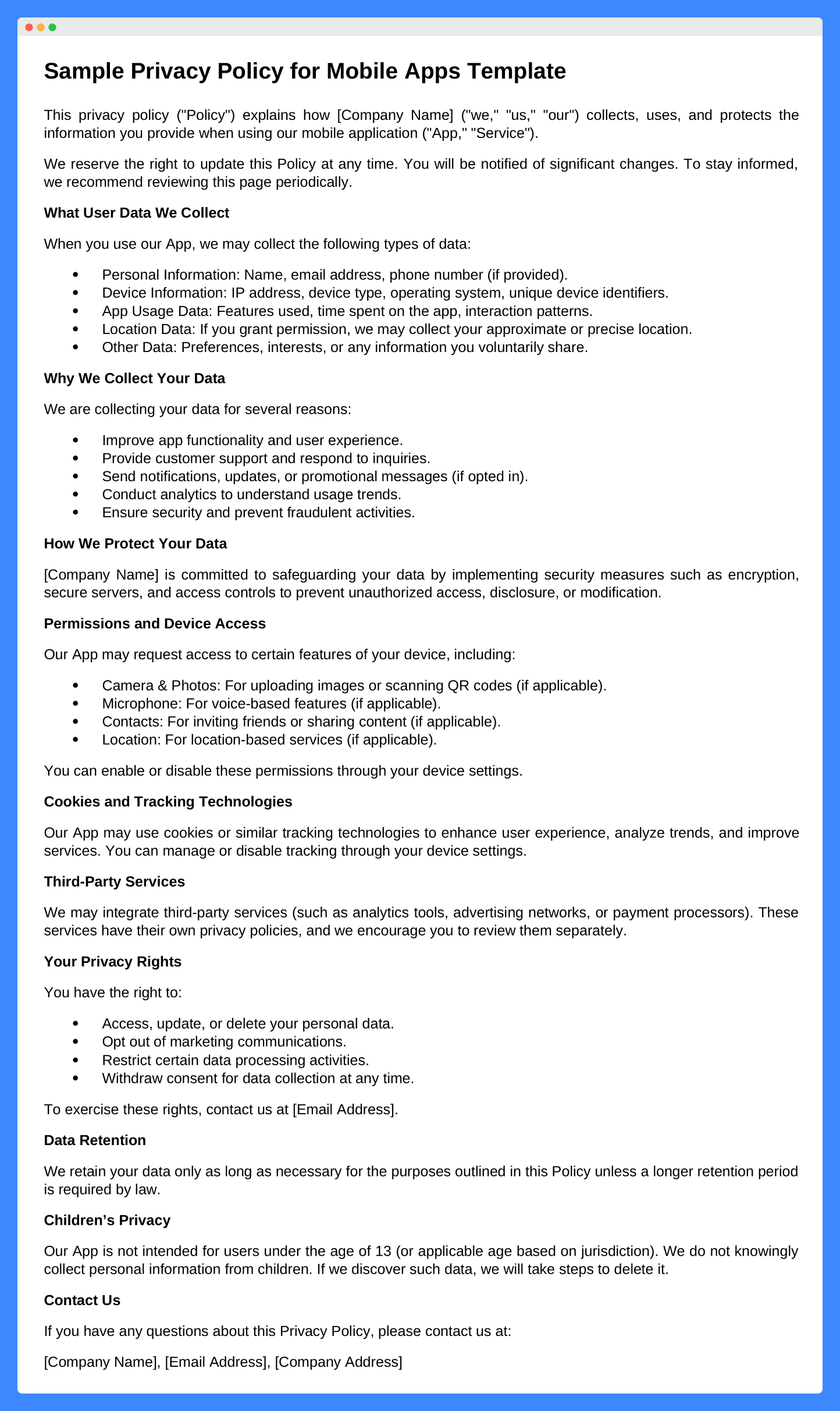 Sample privacy policy template for mobile apps