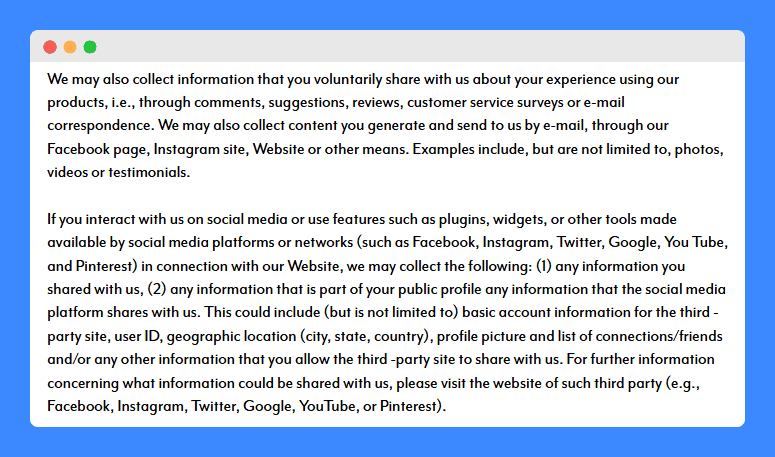 Bliss's privacy policy on a white background.