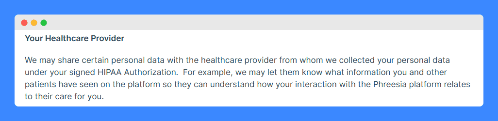 Phreesia's privacy policy on a white background.